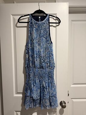 Ramy Brook Light Blue Printed Tiered Sleeveless Dress